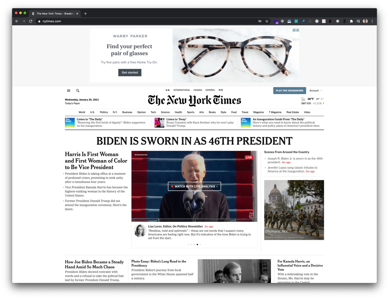 The homepage package on inauguration day